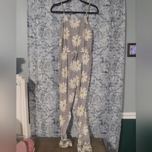 Cherokee Gray and White Floral Jumpsuit